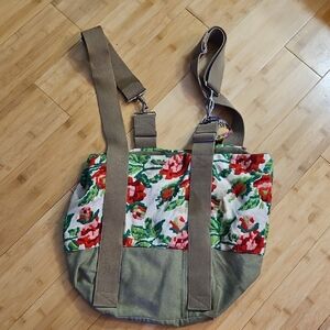 Floral Free People  Canvas Tote Bag - Green and Red